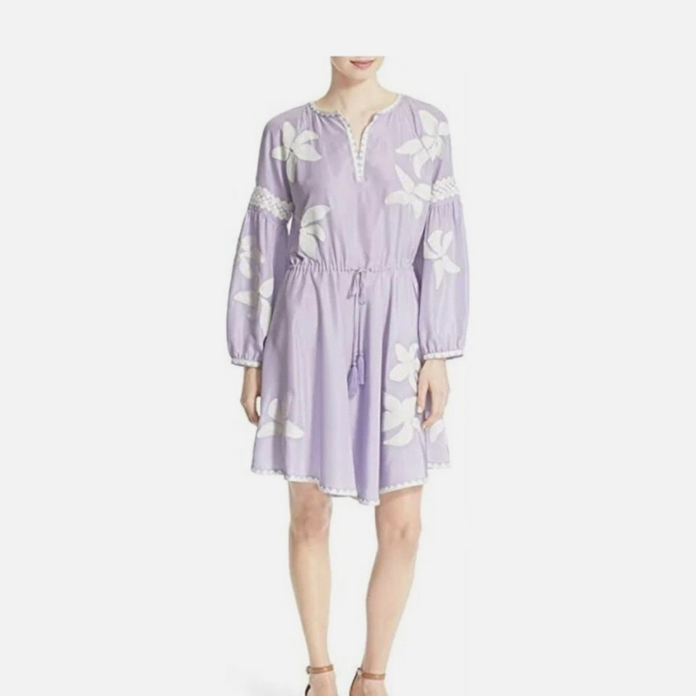 Tory Burch Sadie Embroidered Peasant Dress in French Lavender Size 2